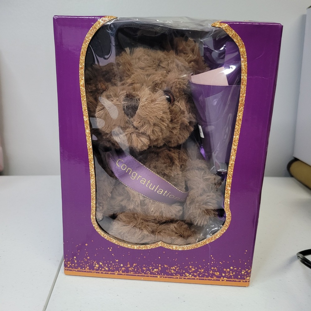Graduation Teddy Bear Congratulations Gift Plush Toy Purple Box